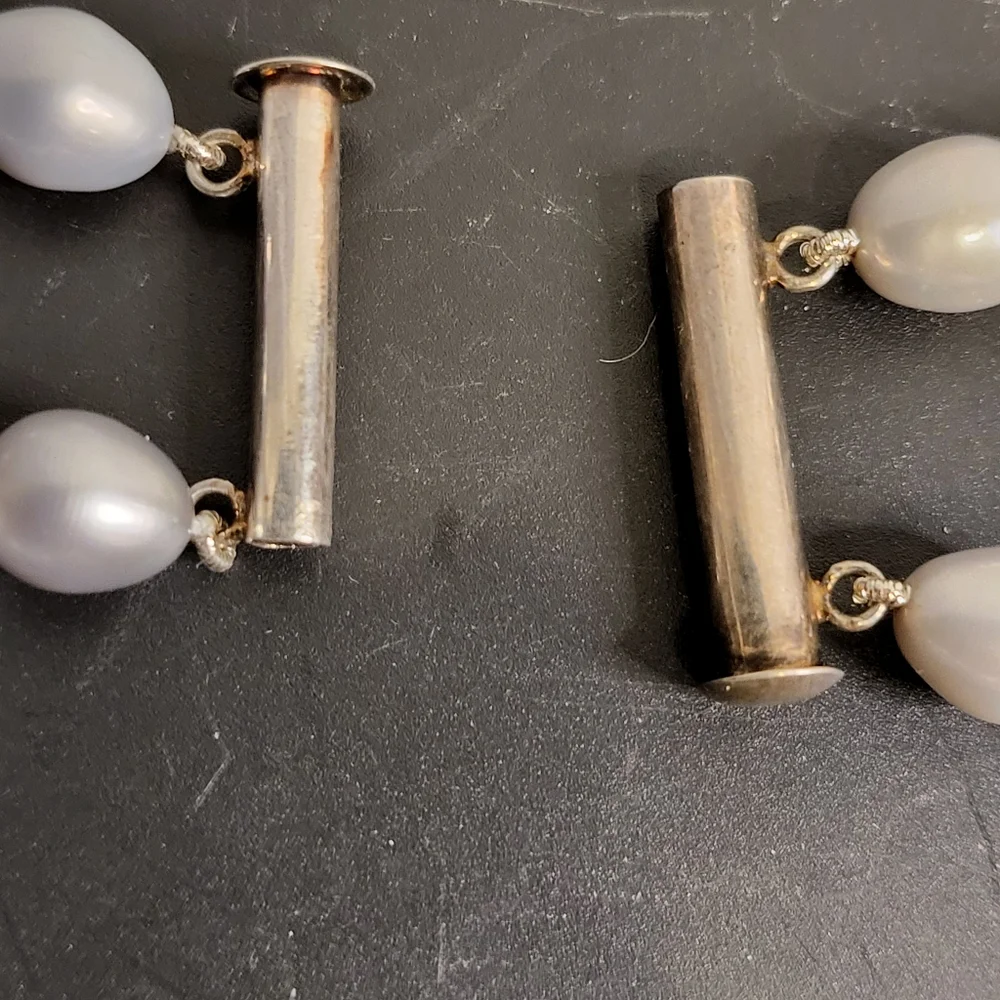 Vintage Genuine Pearl Necklace w/ 925 Sterling Silver Clasp 17" - Picture 9 of 13